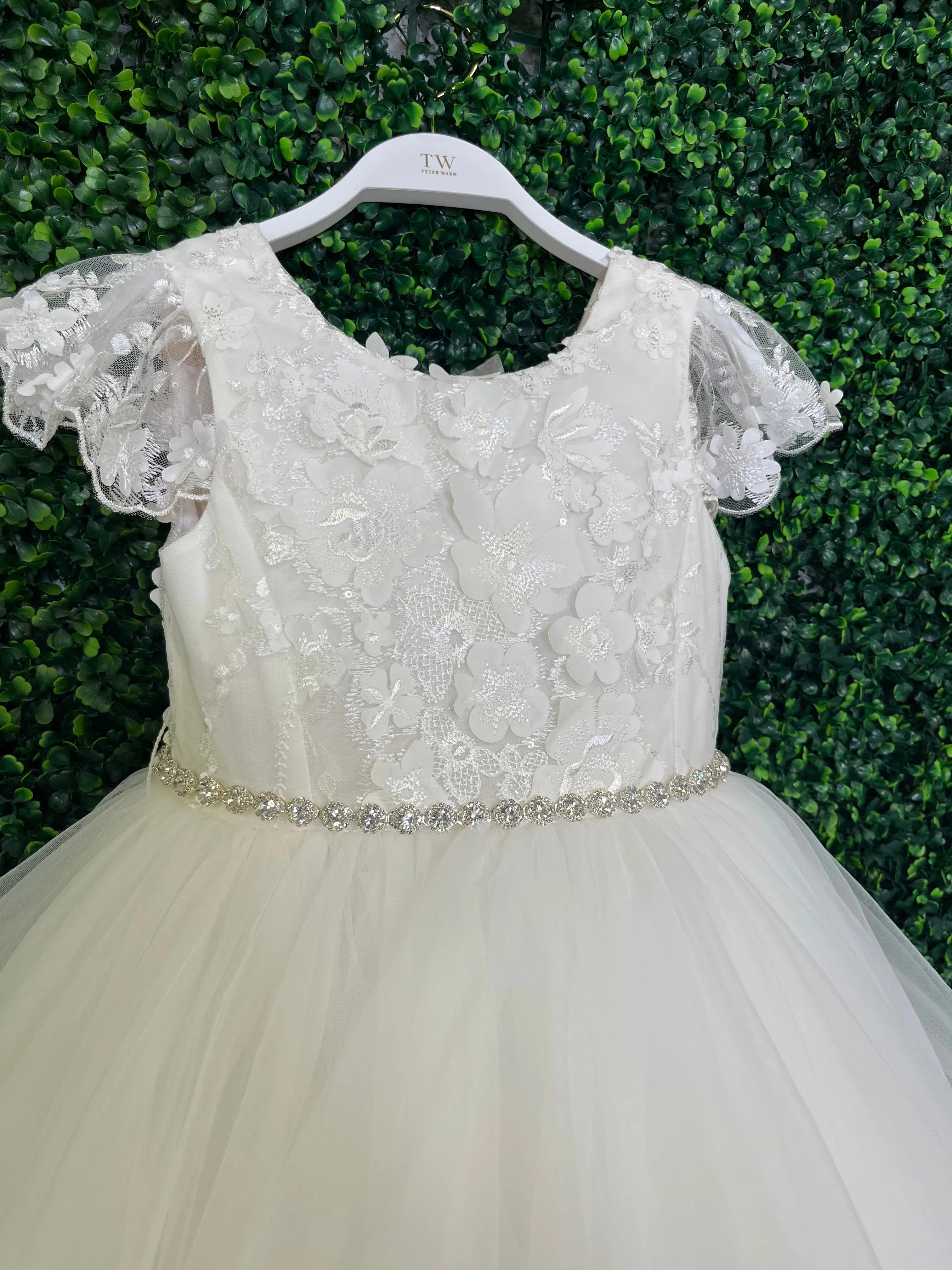 Teter Warm Lace Cap Sleeve Tiered Tulle Gown GS02