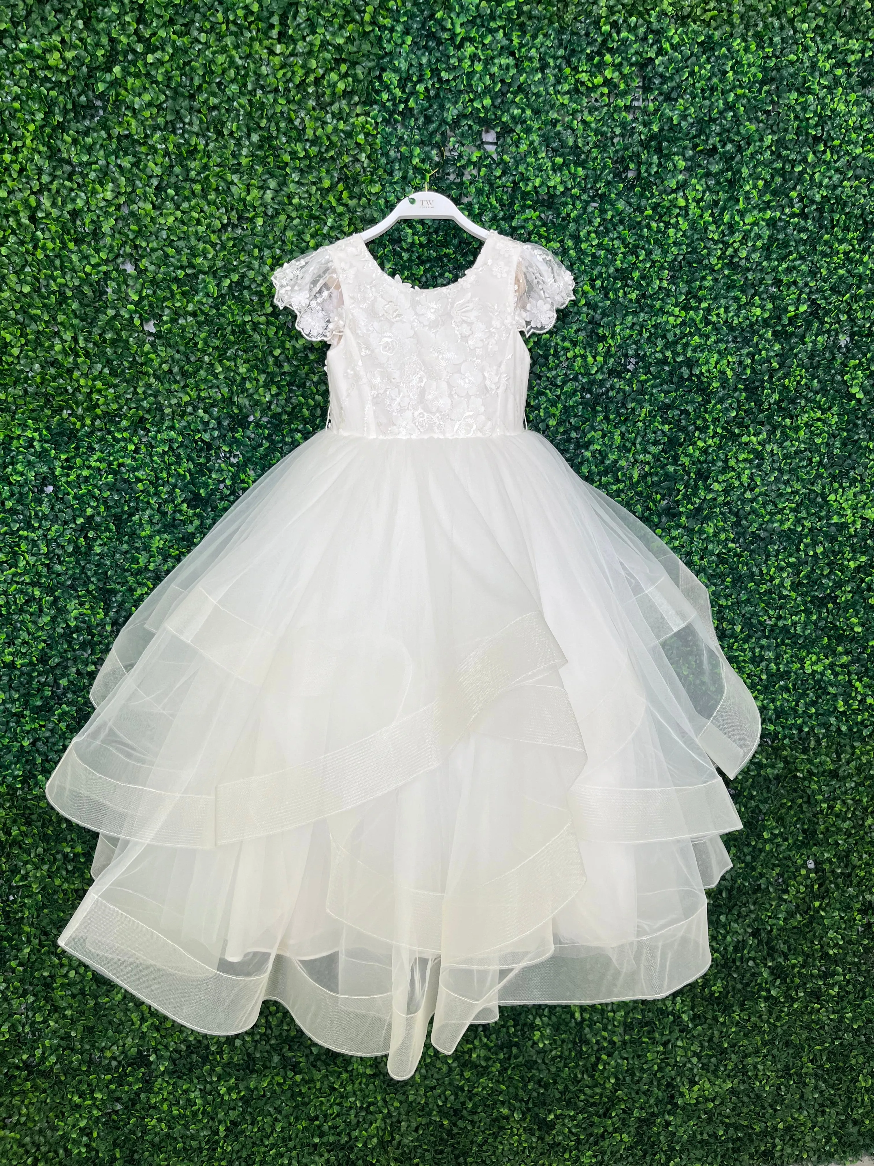 Teter Warm Lace Cap Sleeve Tiered Tulle Gown GS02