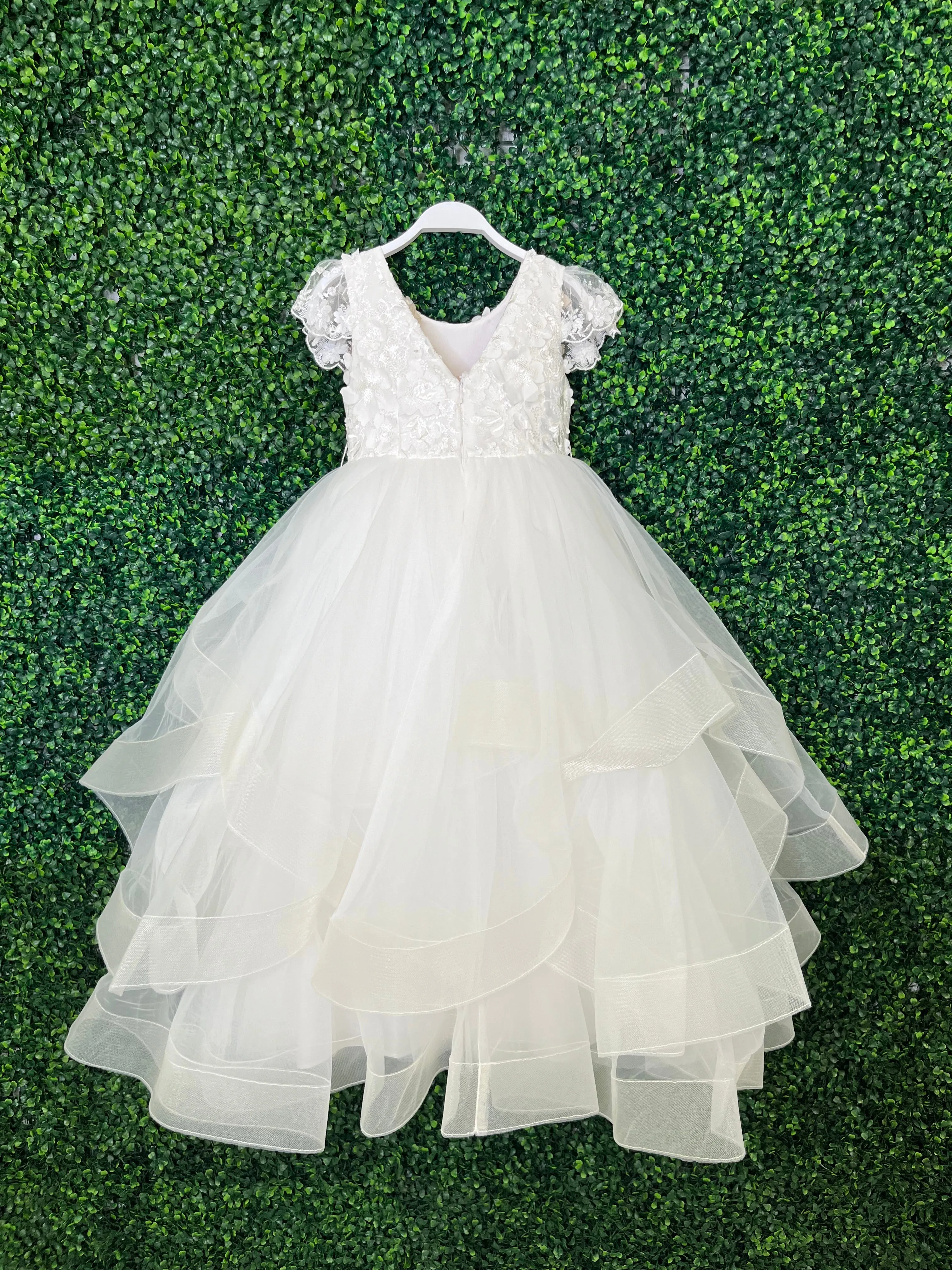Teter Warm Lace Cap Sleeve Tiered Tulle Gown GS02