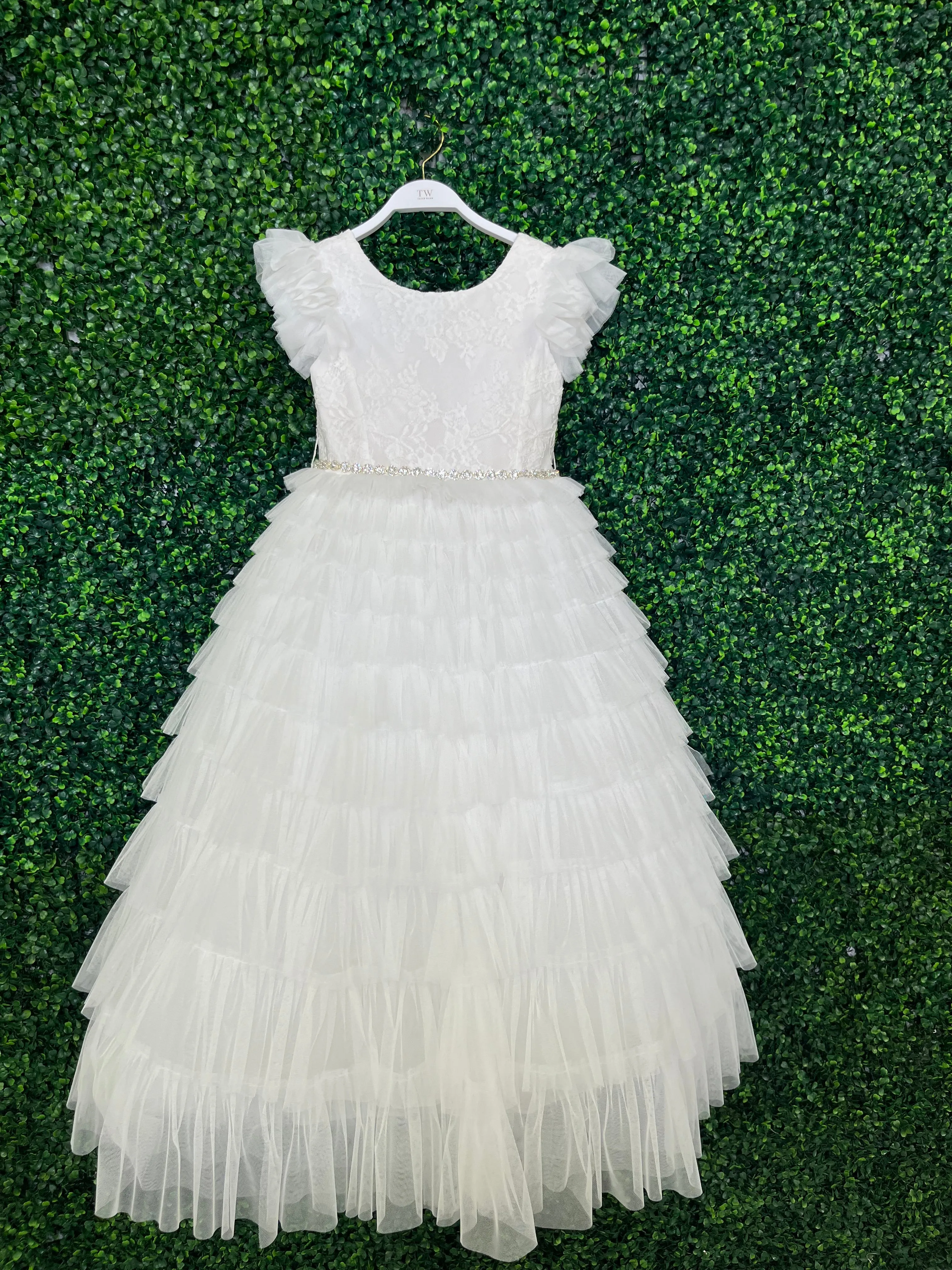 Teter Warm Ruffle Sleeve Tiered Ruffle Tulle Gown GS42