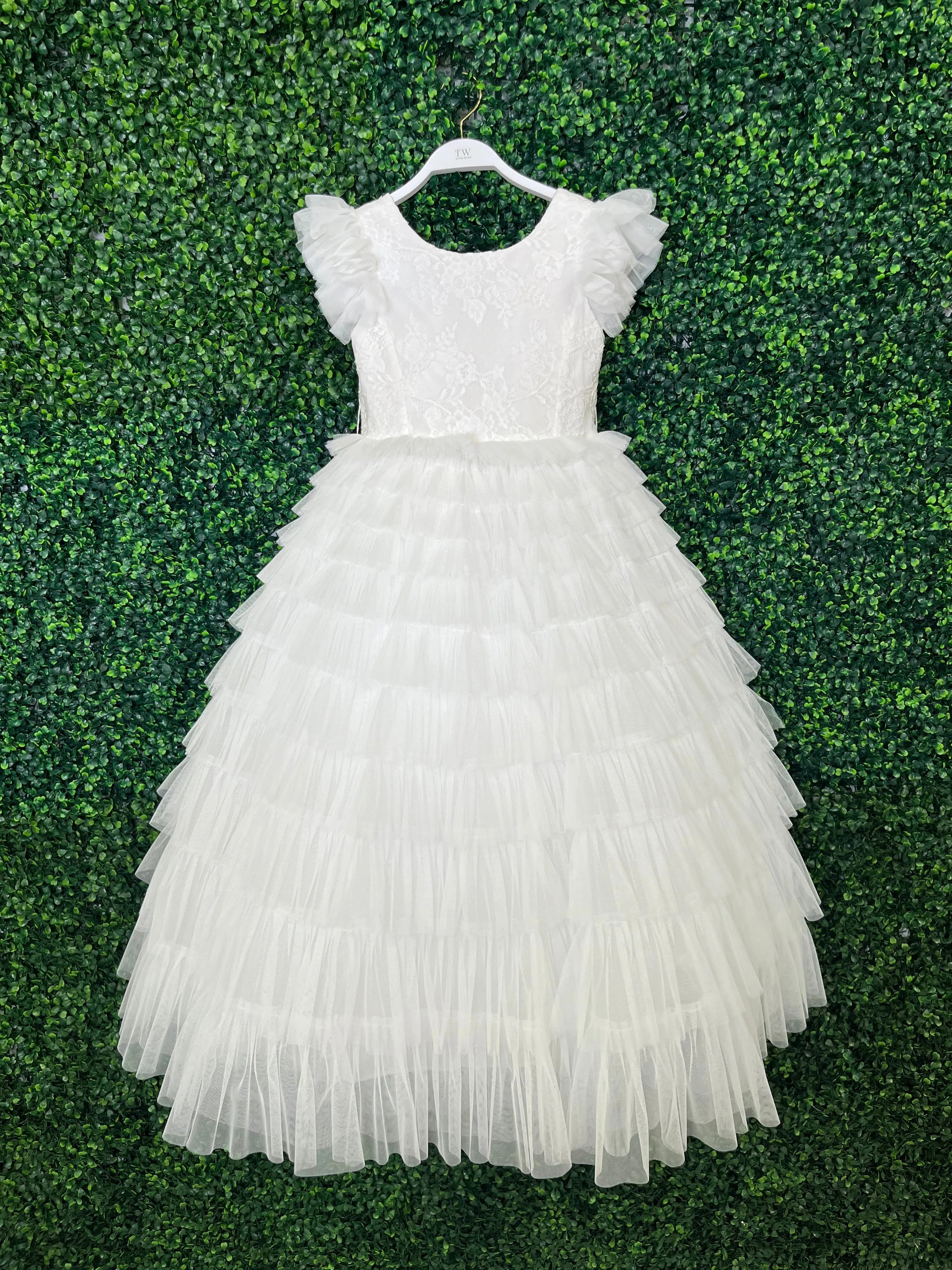 Teter Warm Ruffle Sleeve Tiered Ruffle Tulle Gown GS42