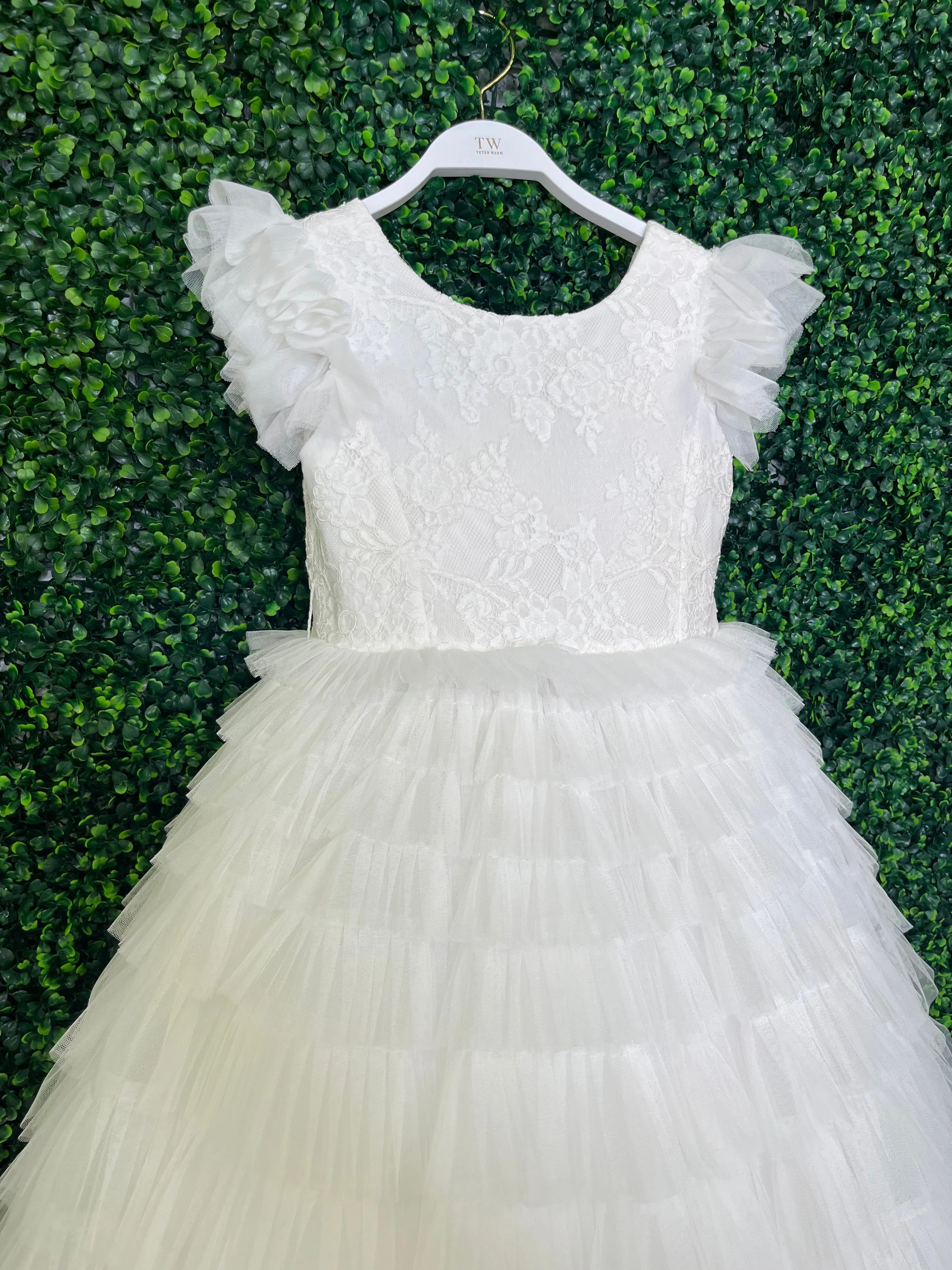 Teter Warm Ruffle Sleeve Tiered Ruffle Tulle Gown GS42