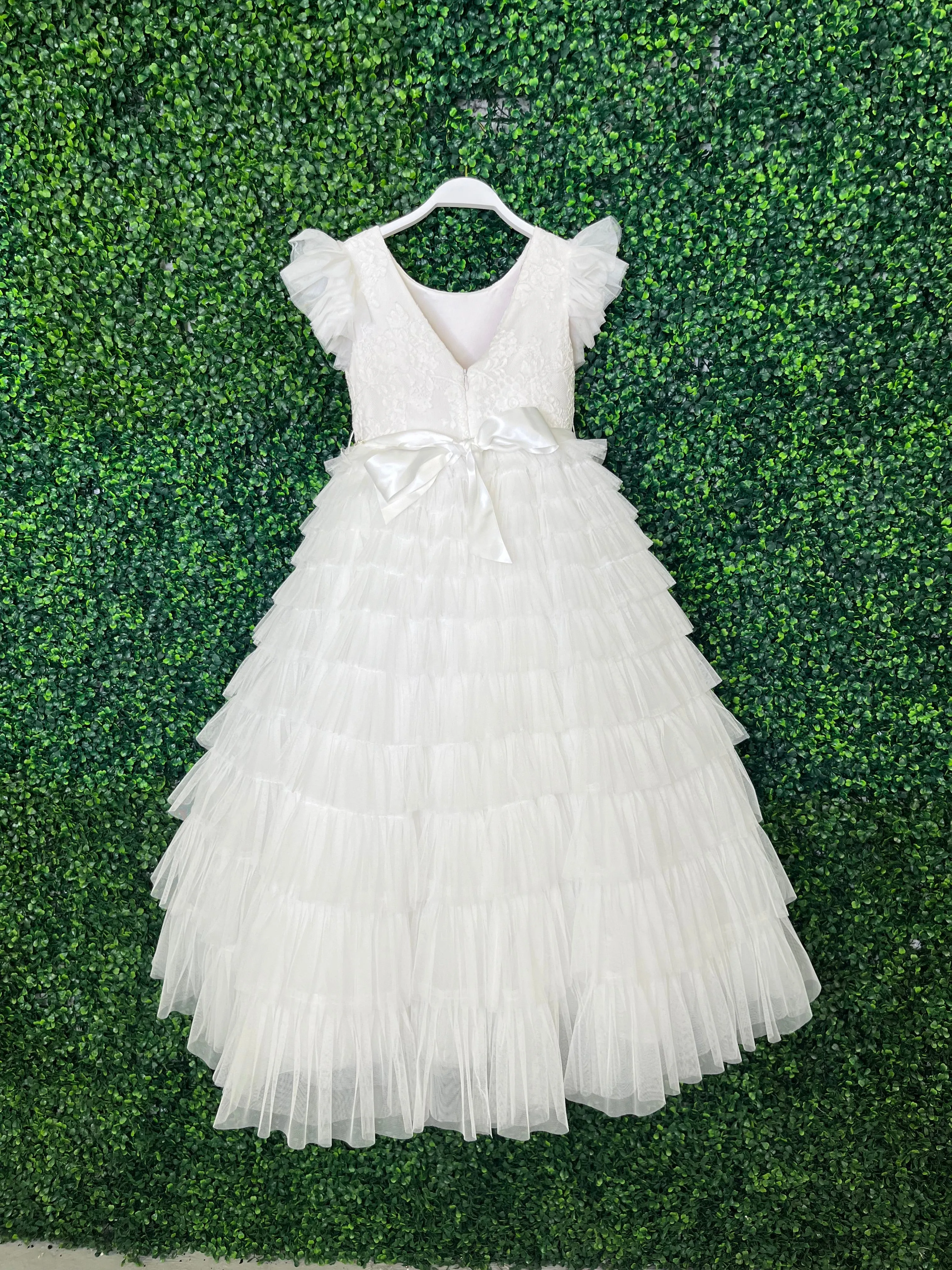 Teter Warm Ruffle Sleeve Tiered Ruffle Tulle Gown GS42