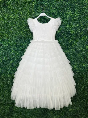 Teter Warm Ruffle Sleeve Tiered Ruffle Tulle Gown GS42