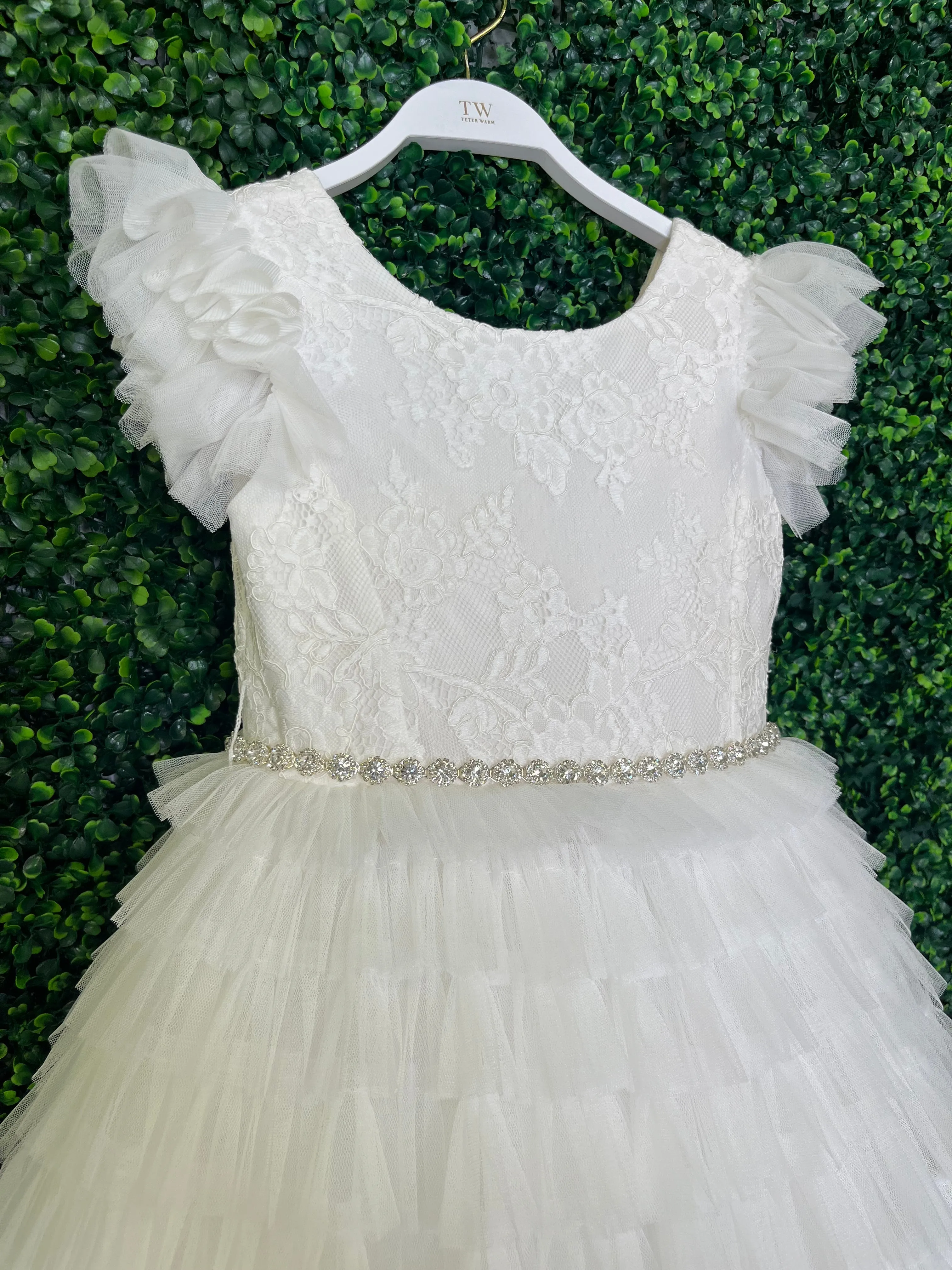 Teter Warm Ruffle Sleeve Tiered Ruffle Tulle Gown GS42