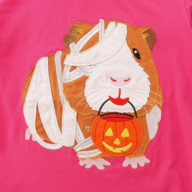 Toddler/Kid Girl's Long Sleeve Cartoon Hamster and Pumpkin Embroider Print Design T-shirt