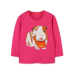 Toddler/Kid Girl's Long Sleeve Cartoon Hamster and Pumpkin Embroider Print Design T-shirt