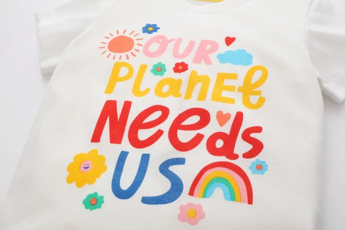 Toddler/Kid Girl's "Our Planet Needs Us" Print T-shirt