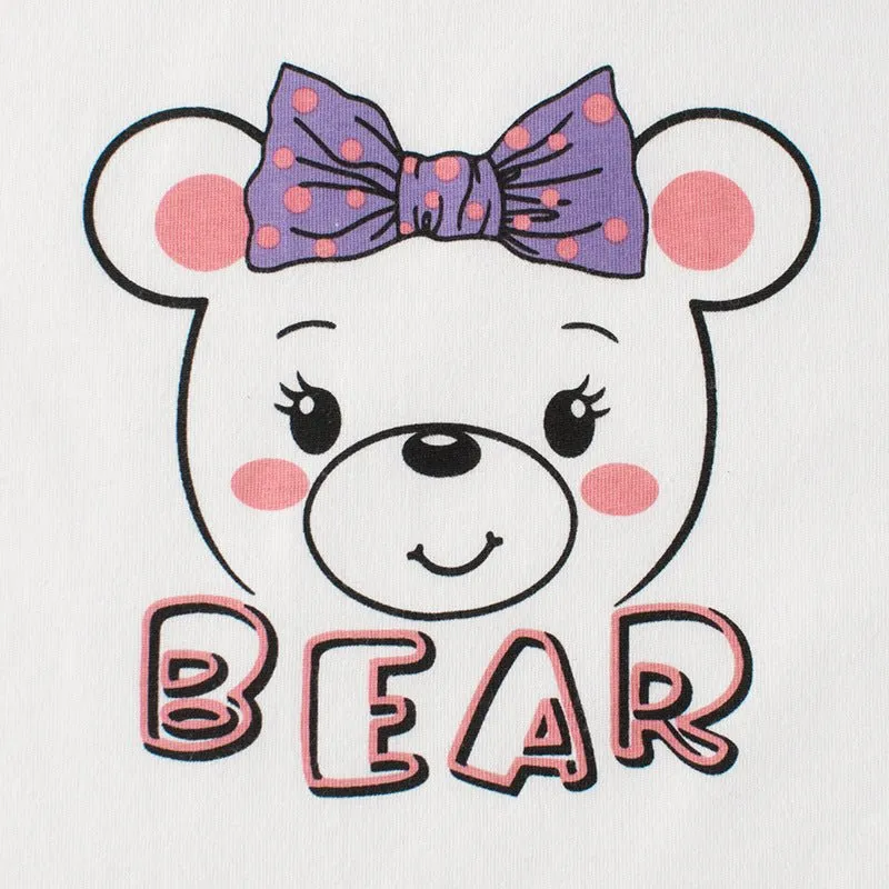 Toddler/Kid Girl's Short Sleeve Bear Print Design White Tee