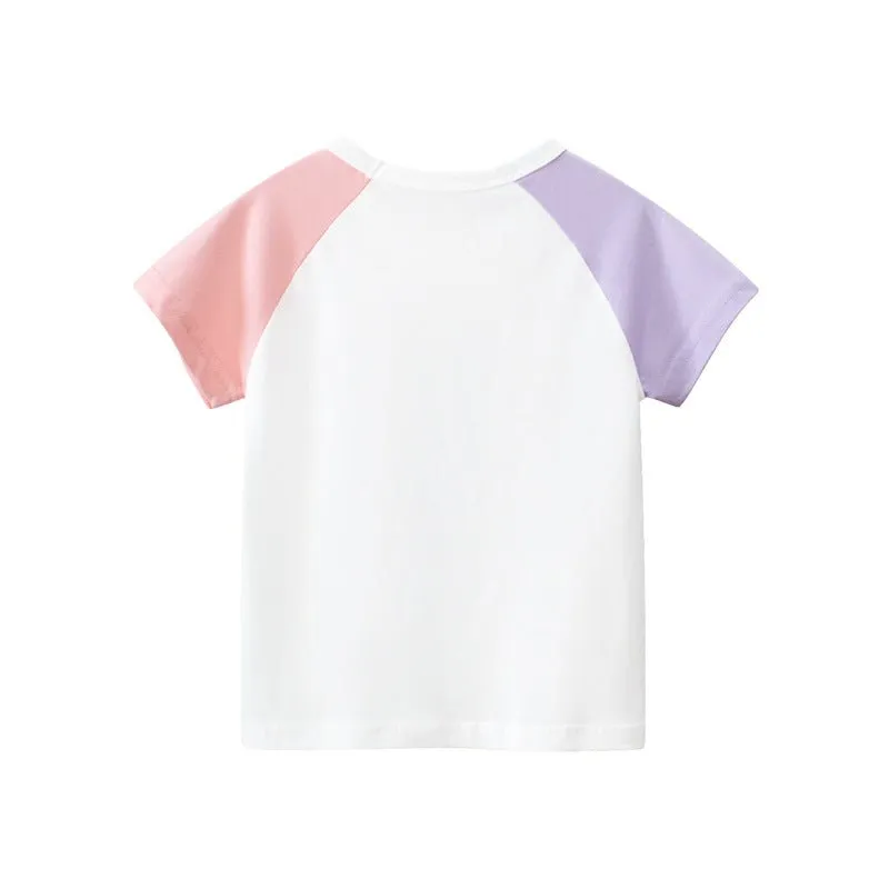 Toddler/Kid Girl's Short Sleeve Bear Print Design White Tee