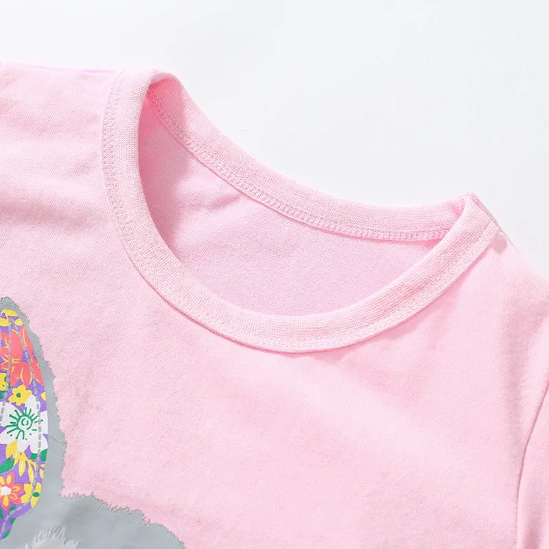 Toddler/Kid Girl's Short Sleeve Cartoon Bunny and Flowers Print Top