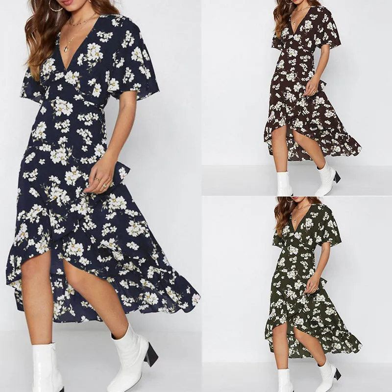 Women Boho Floral Print Chiffon Dress Sexy Summer