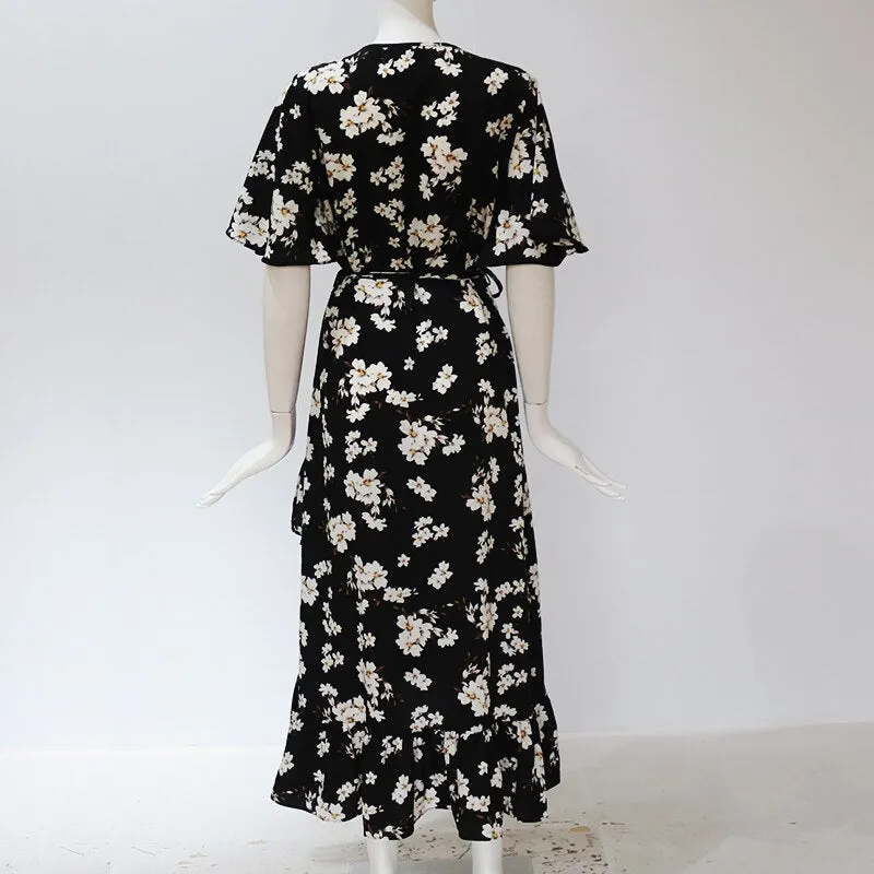 Women Boho Floral Print Chiffon Dress Sexy Summer