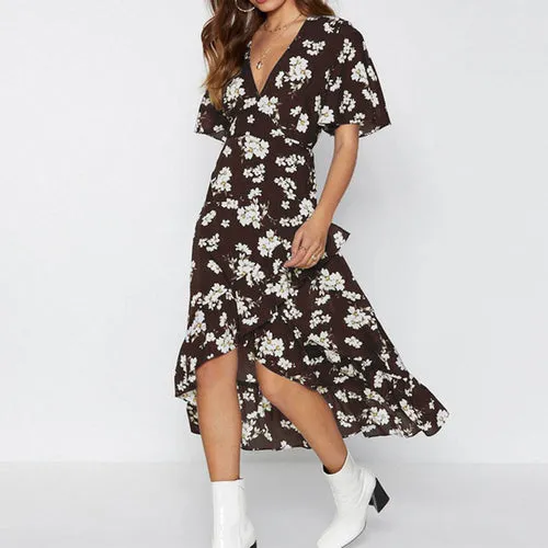 Women Boho Floral Print Chiffon Dress Sexy Summer