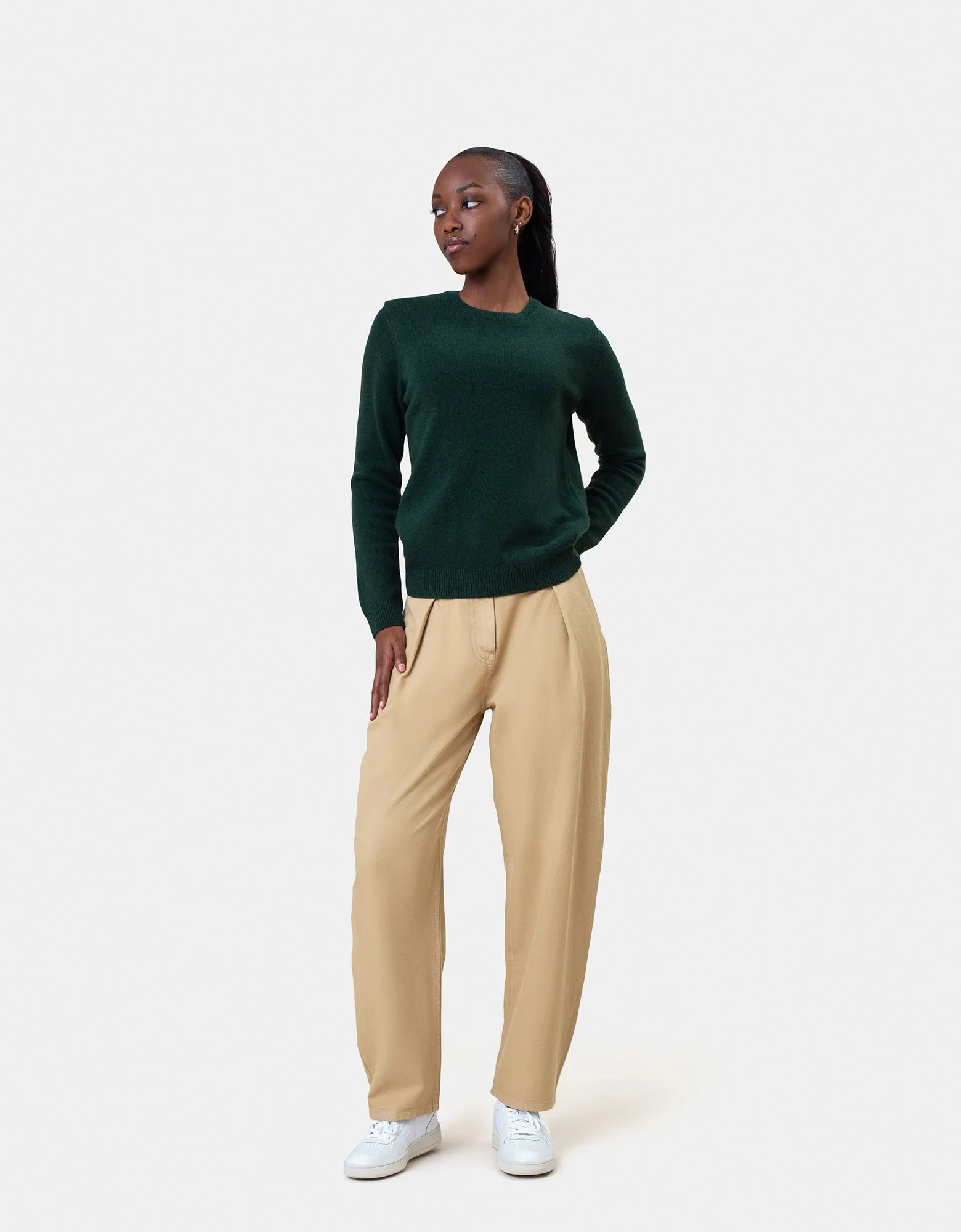 Women Classic Merino Wool Crew - Ivory White
