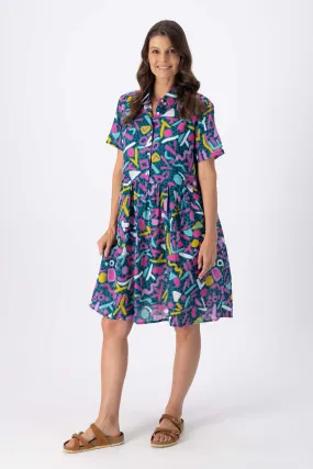 Wonderland Villa Dress Turquoise in Seersucker