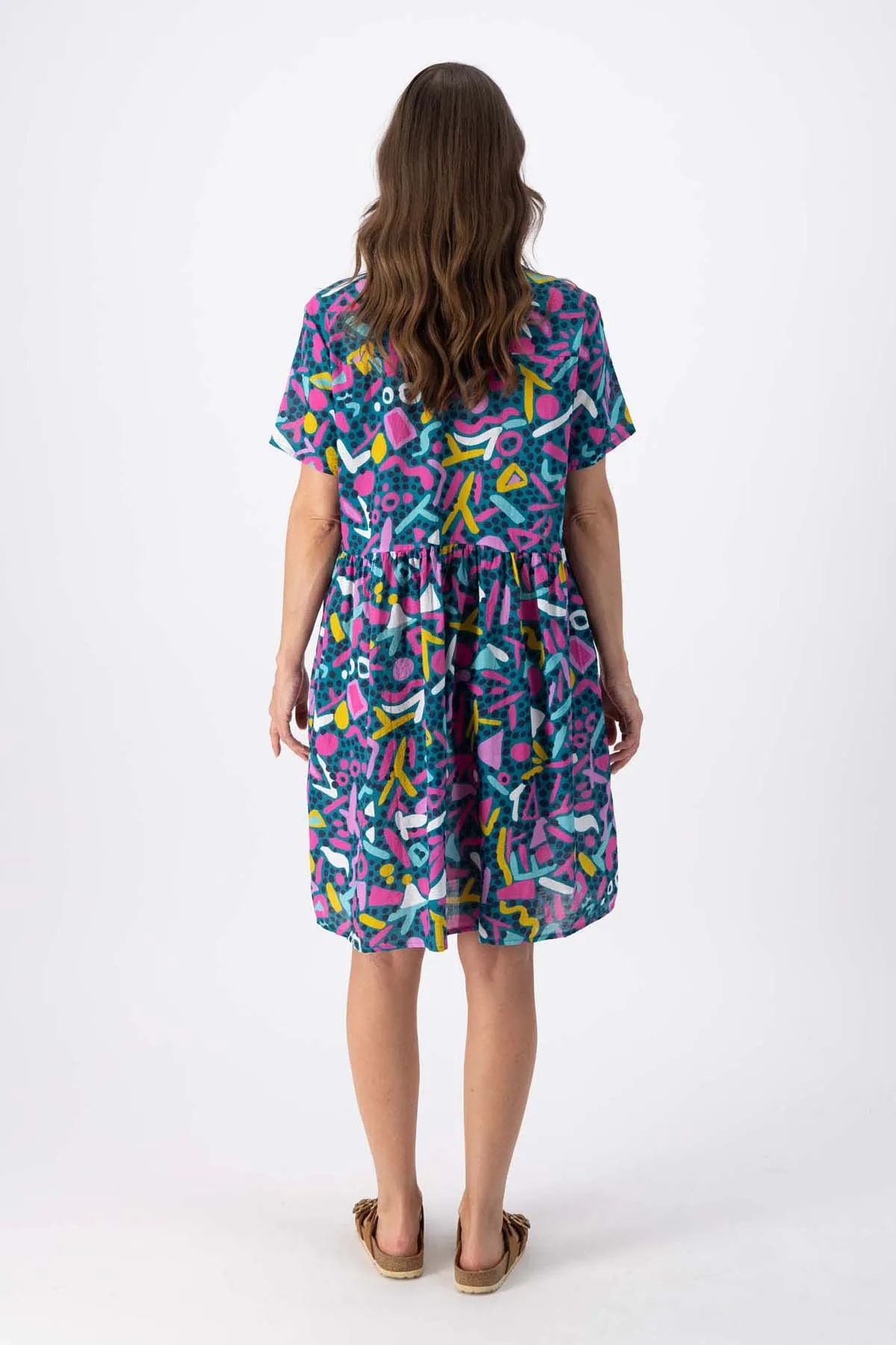 Wonderland Villa Dress Turquoise in Seersucker