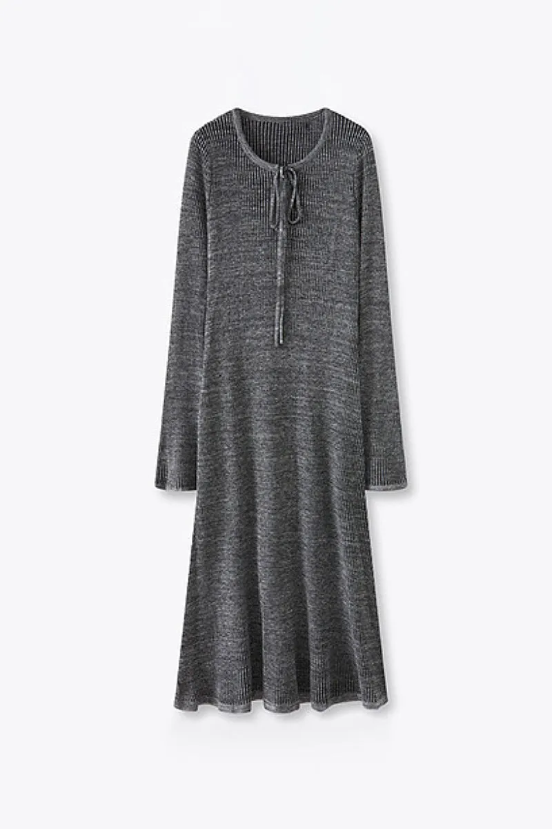 Wool Blend Long Sleeve Fit & Flare Midi Sweater Dress with Bow Detail