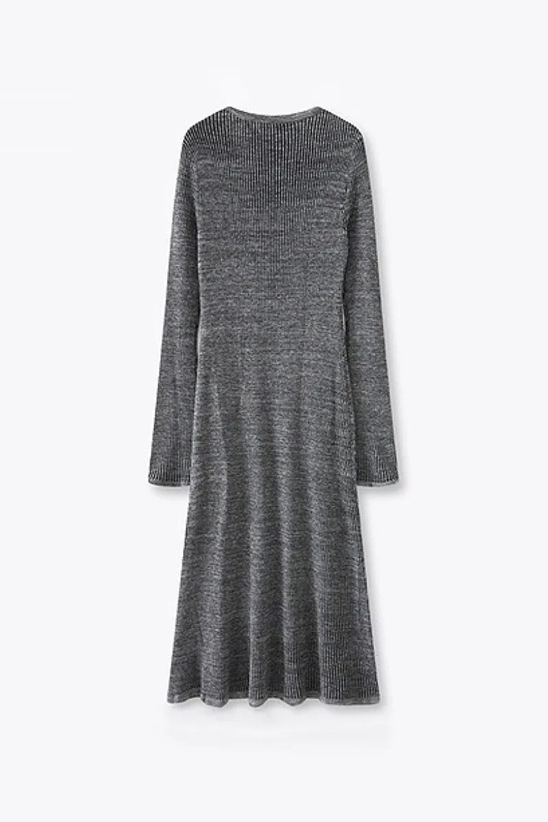 Wool Blend Long Sleeve Fit & Flare Midi Sweater Dress with Bow Detail