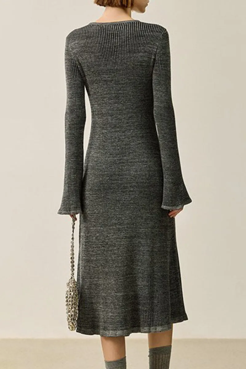 Wool Blend Long Sleeve Fit & Flare Midi Sweater Dress with Bow Detail