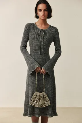 Wool Blend Long Sleeve Fit & Flare Midi Sweater Dress with Bow Detail