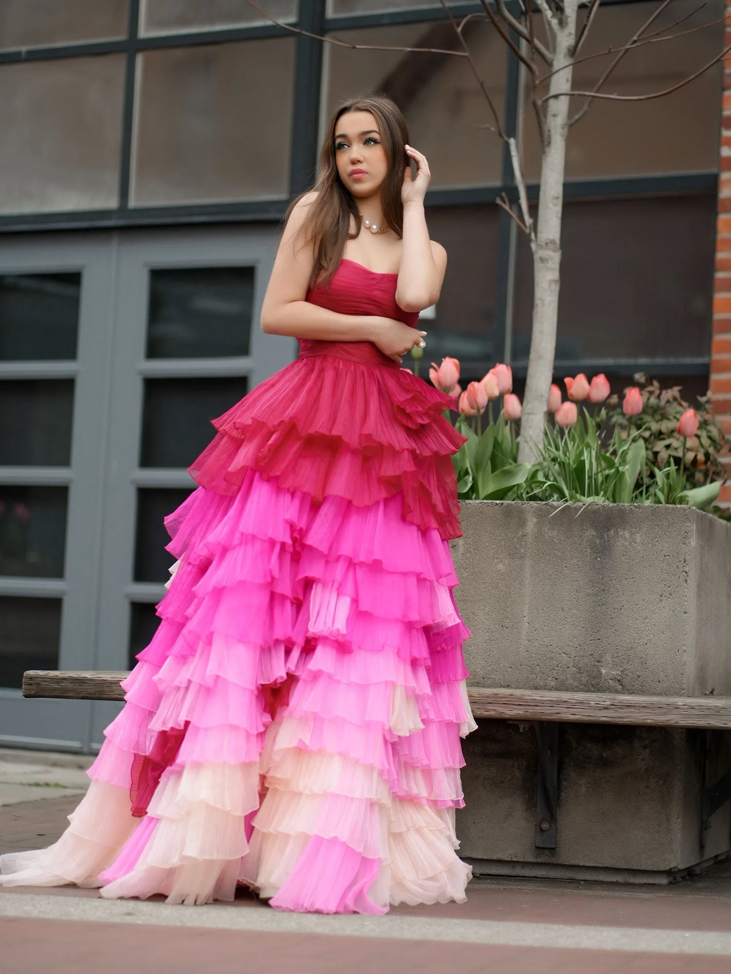 Xiomara | Sweetheart Pleated Bodice Long Prom Dress with Ruffles