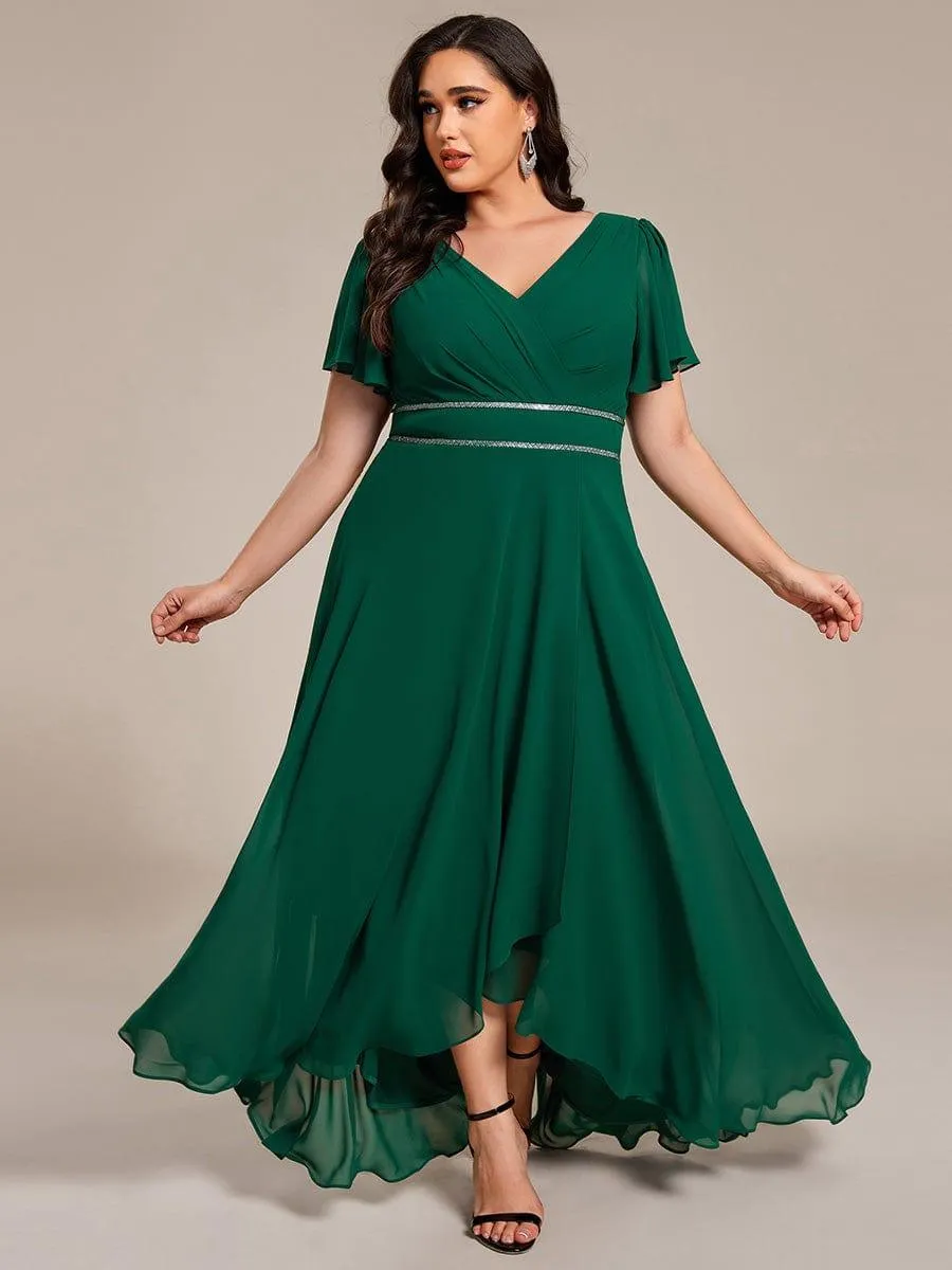 Yolanda | Double V-Neck Waist Trimmed Chiffon Mother of the Bride Dress