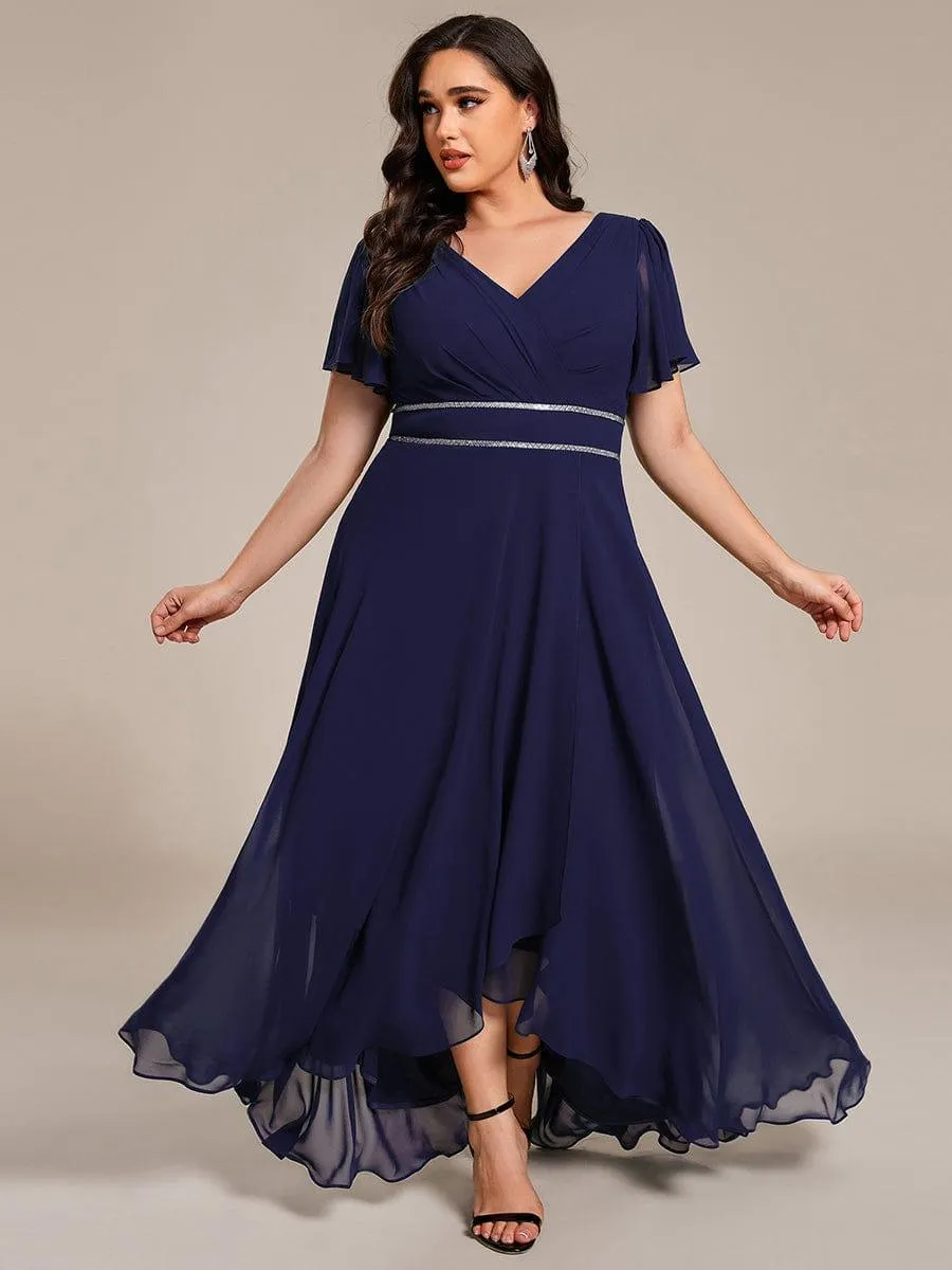 Yolanda | Double V-Neck Waist Trimmed Chiffon Mother of the Bride Dress