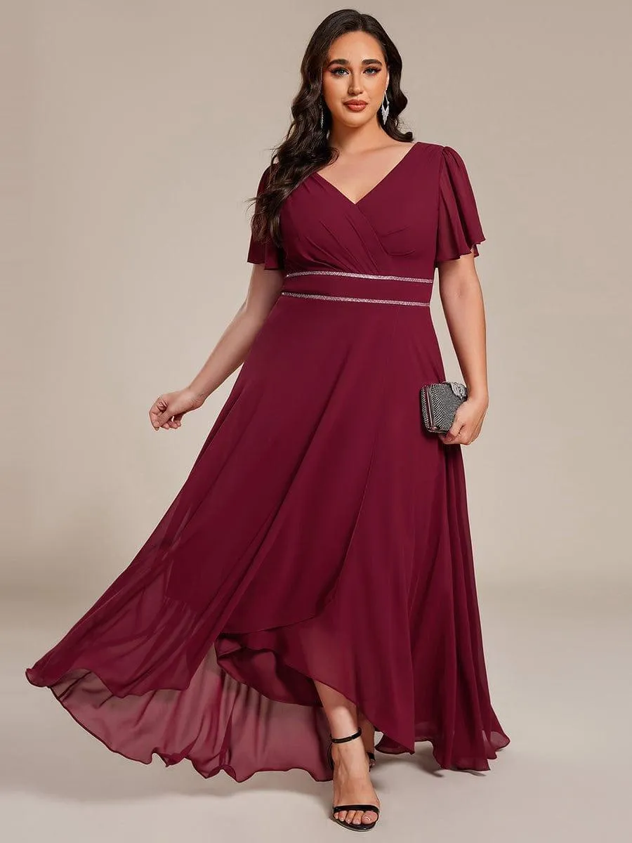 Yolanda | Double V-Neck Waist Trimmed Chiffon Mother of the Bride Dress