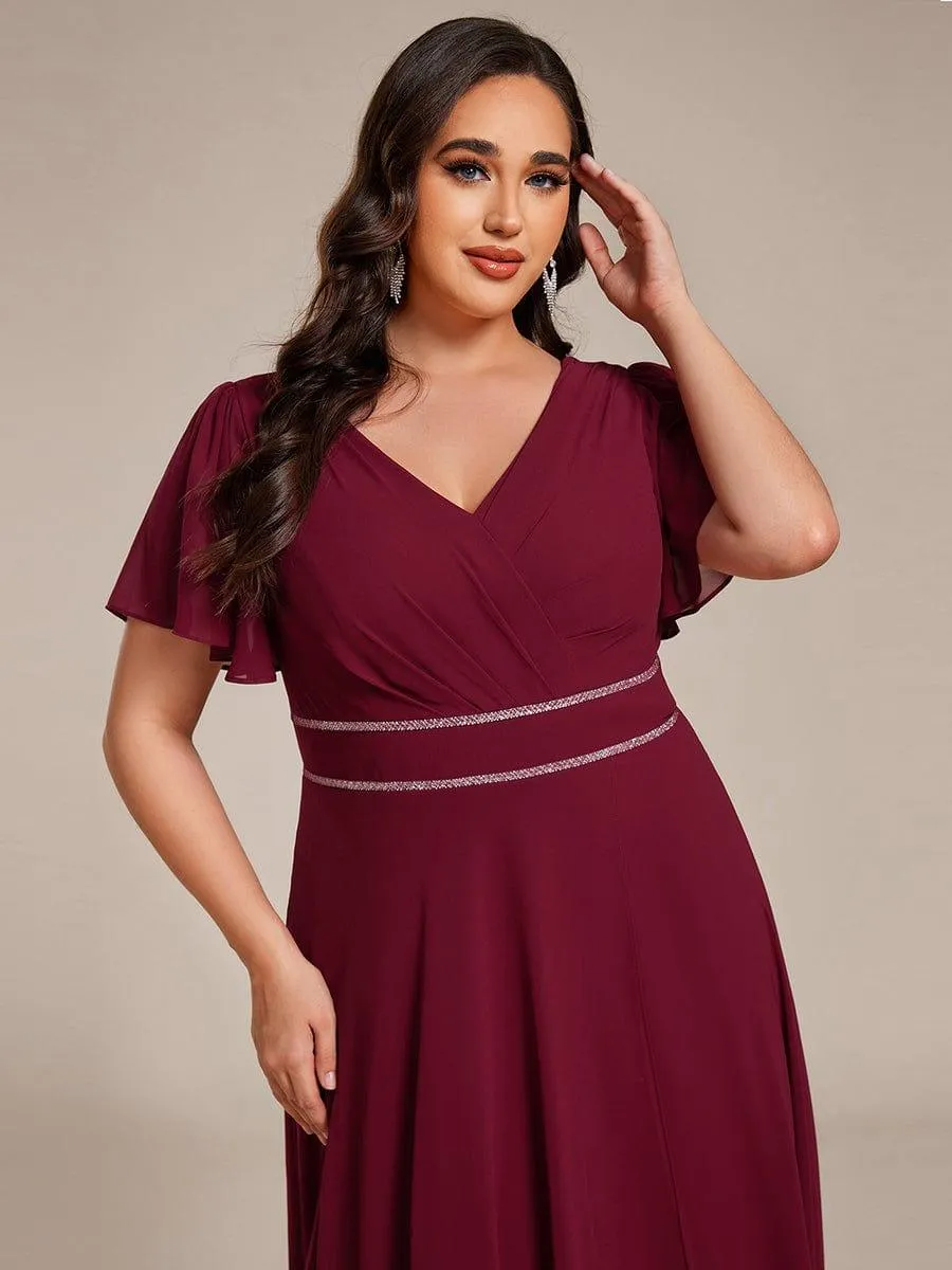Yolanda | Double V-Neck Waist Trimmed Chiffon Mother of the Bride Dress