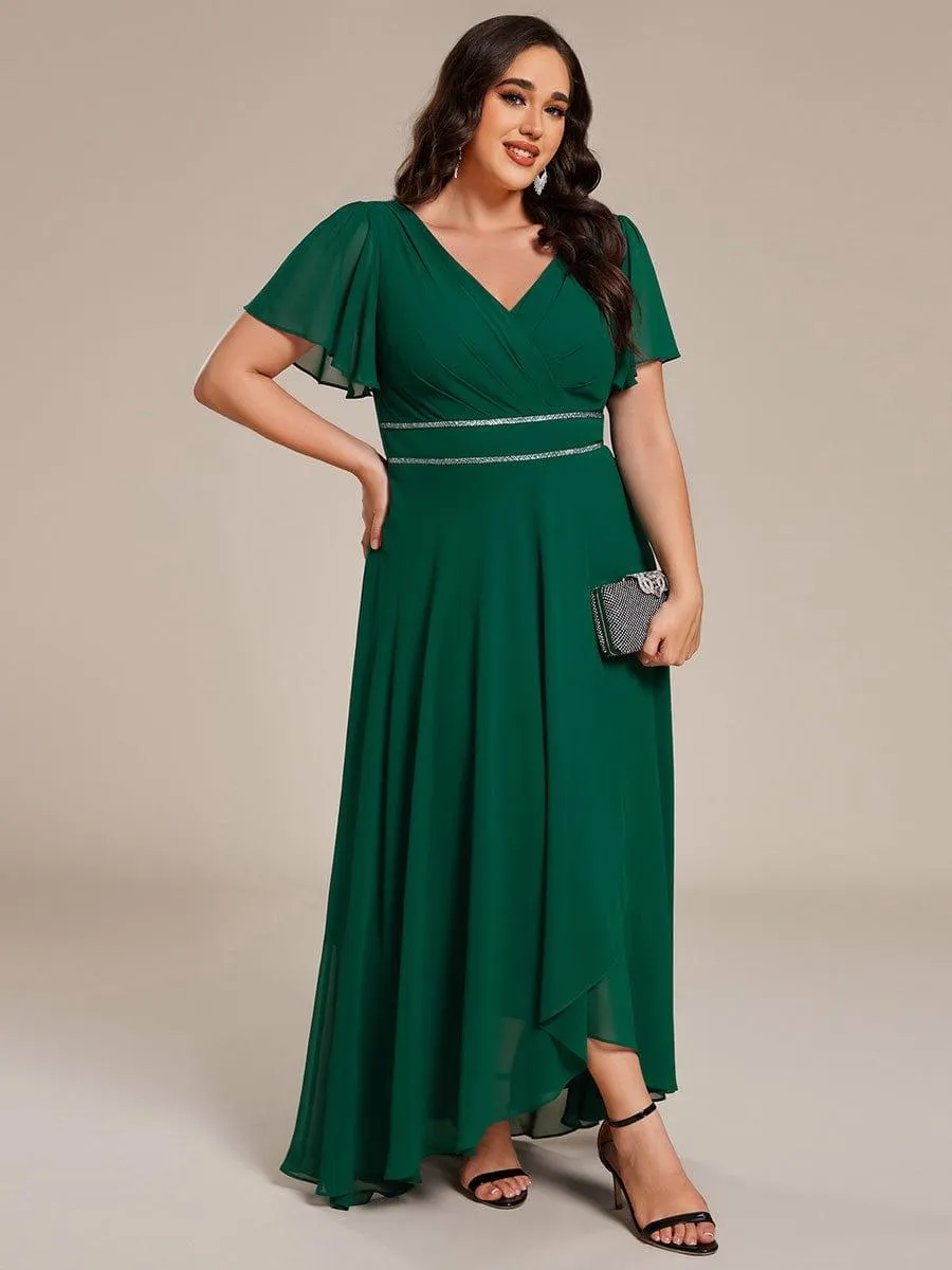 Yolanda | Double V-Neck Waist Trimmed Chiffon Mother of the Bride Dress