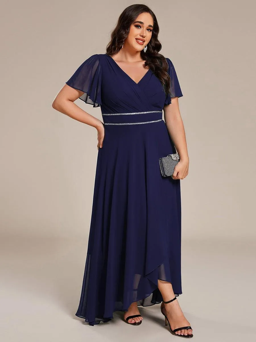 Yolanda | Double V-Neck Waist Trimmed Chiffon Mother of the Bride Dress