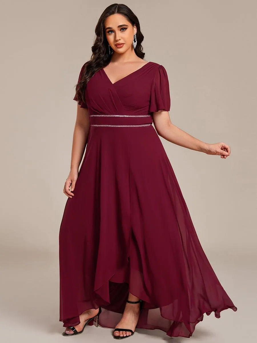 Yolanda | Double V-Neck Waist Trimmed Chiffon Mother of the Bride Dress