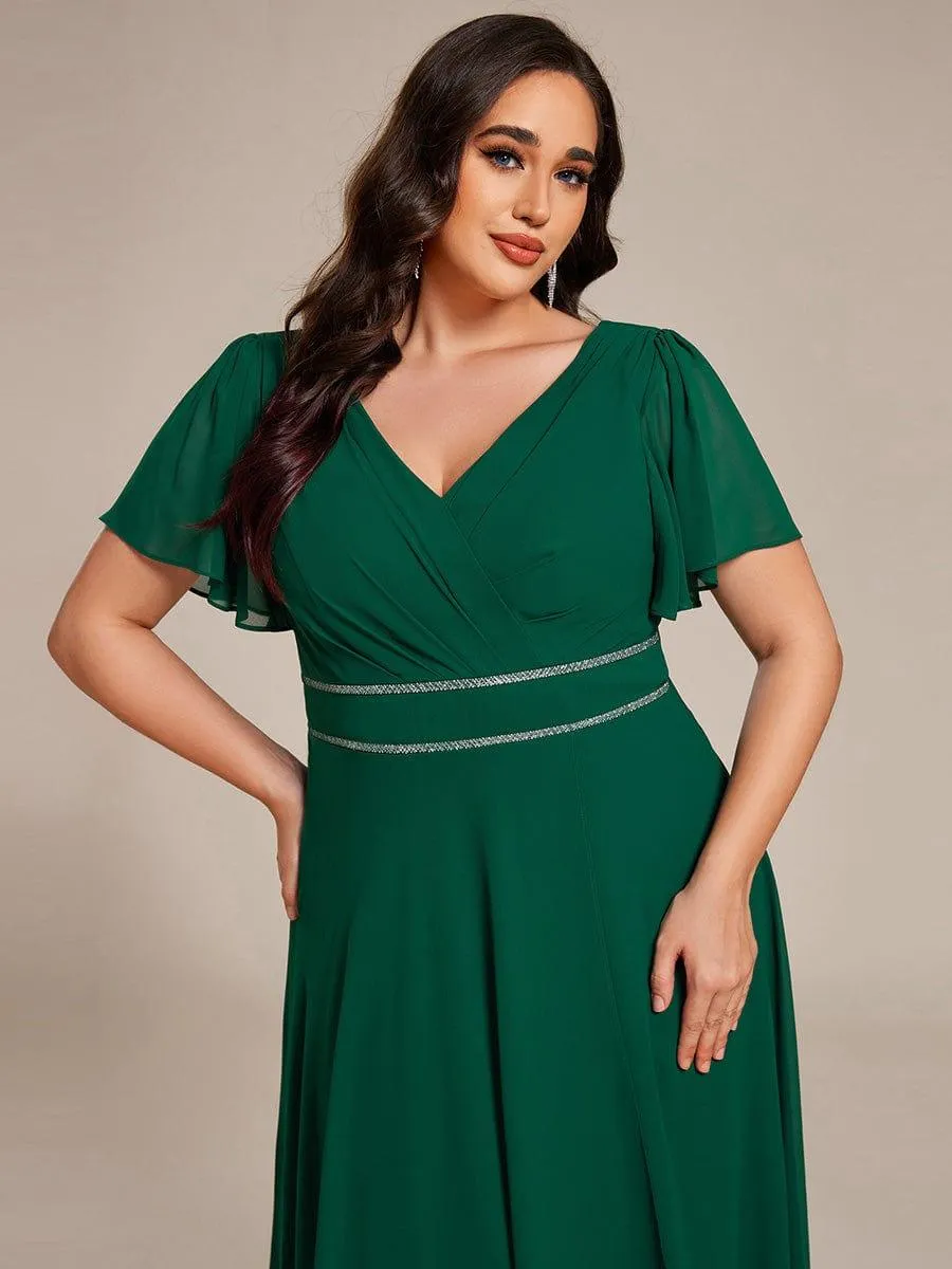 Yolanda | Double V-Neck Waist Trimmed Chiffon Mother of the Bride Dress