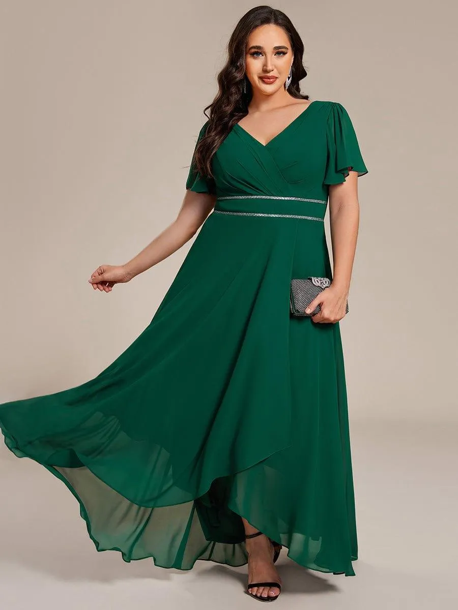 Yolanda | Double V-Neck Waist Trimmed Chiffon Mother of the Bride Dress