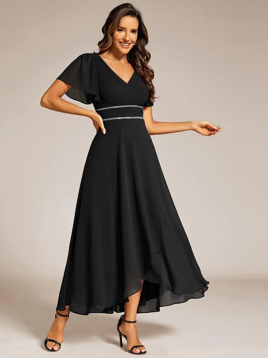 Yolanda | Double V-Neck Waist Trimmed Chiffon Mother of the Bride Dress