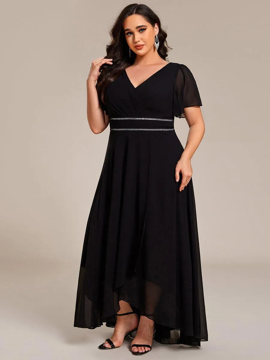 Yolanda | Double V-Neck Waist Trimmed Chiffon Mother of the Bride Dress