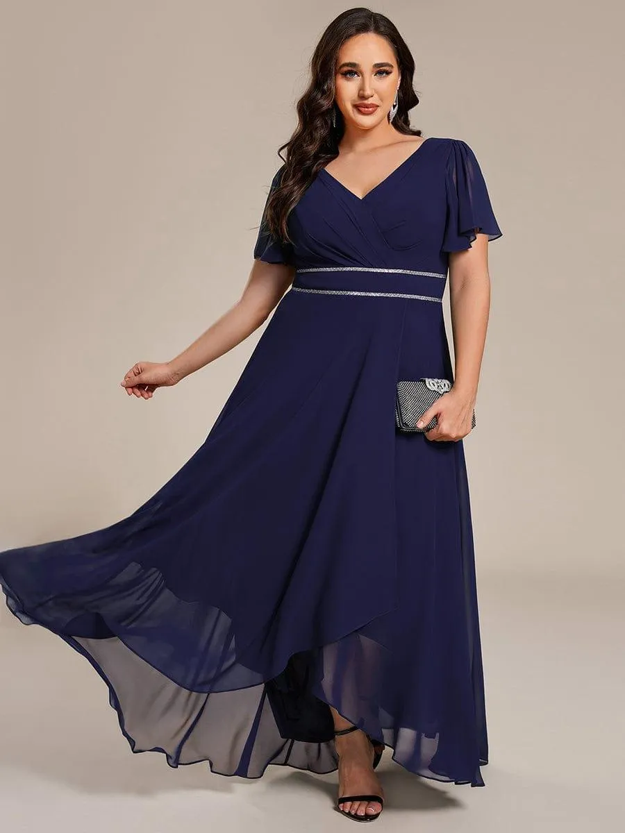 Yolanda | Double V-Neck Waist Trimmed Chiffon Mother of the Bride Dress