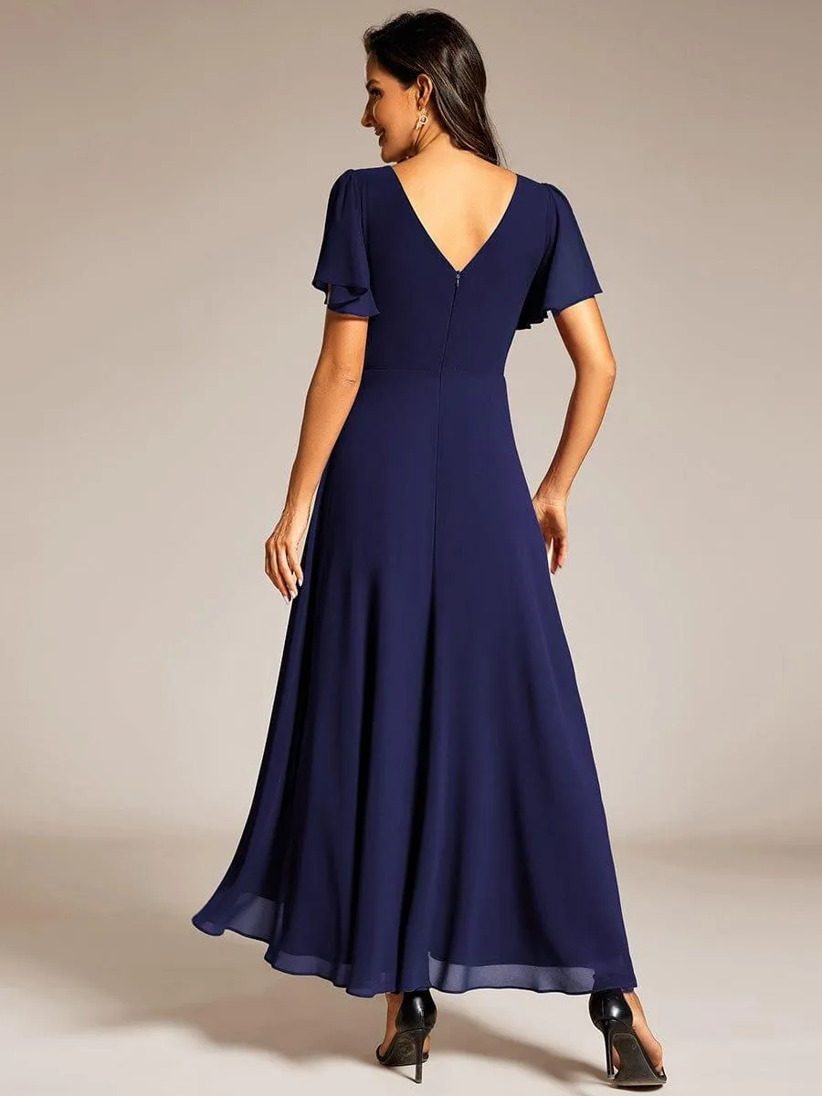 Yolanda | Double V-Neck Waist Trimmed Chiffon Mother of the Bride Dress