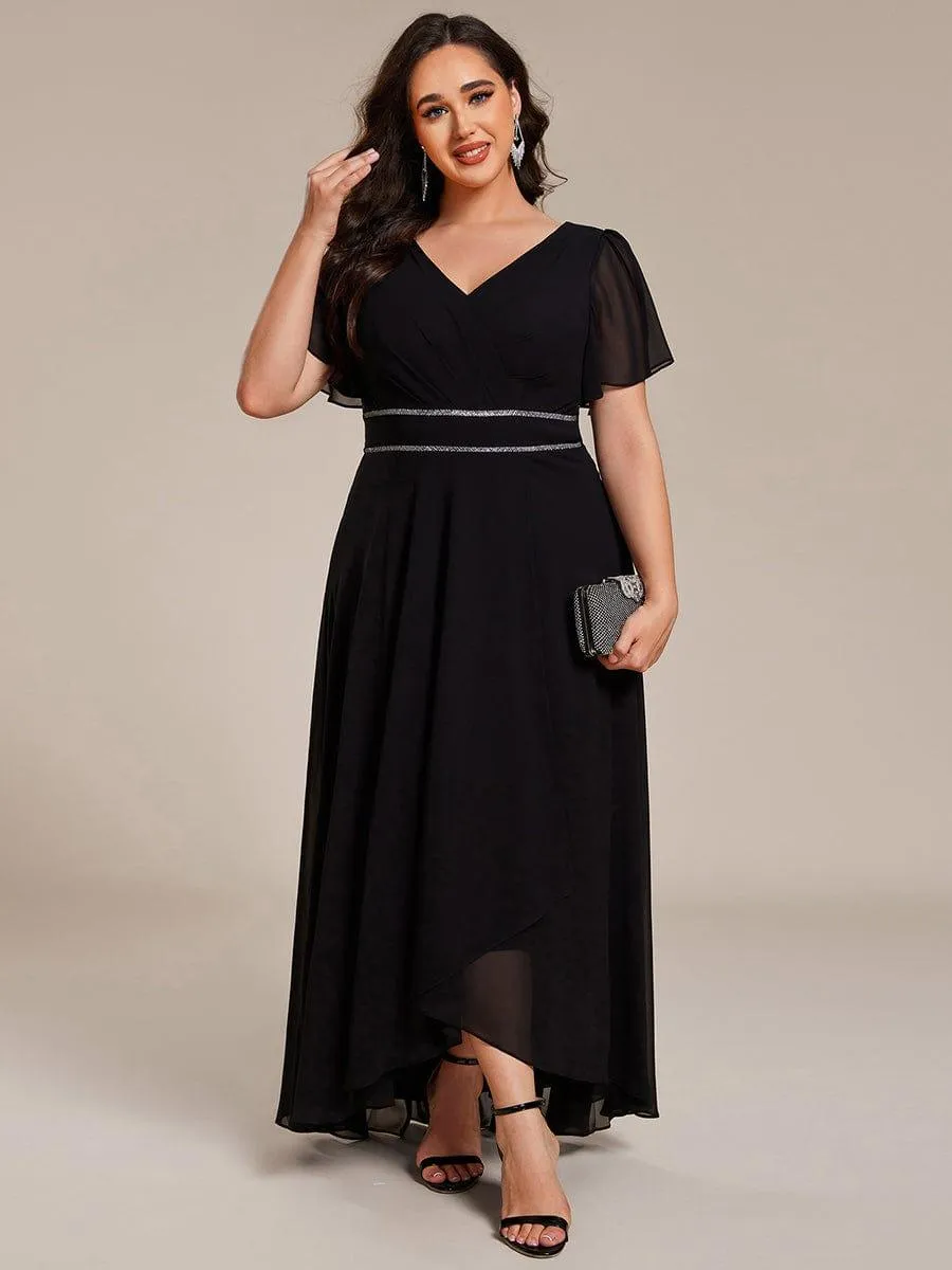 Yolanda | Double V-Neck Waist Trimmed Chiffon Mother of the Bride Dress