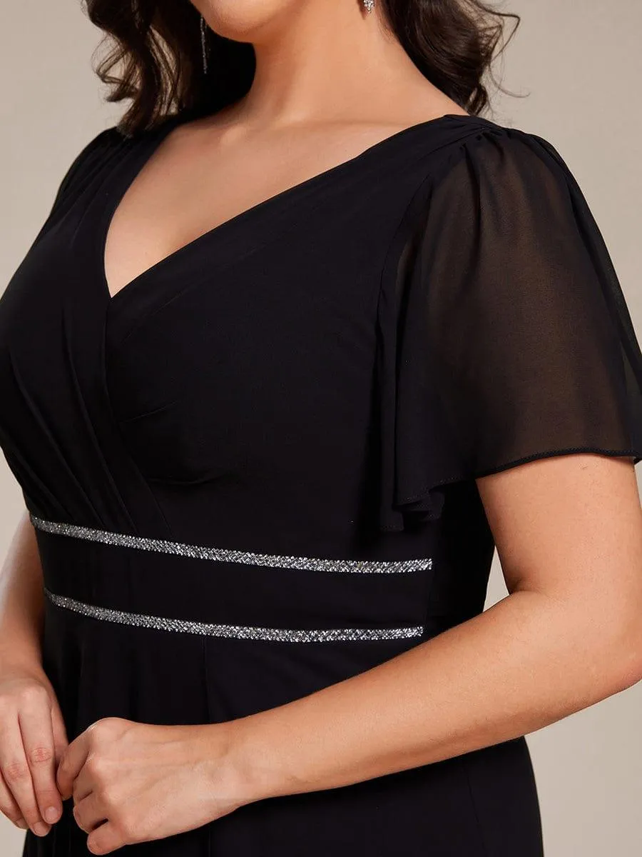 Yolanda | Double V-Neck Waist Trimmed Chiffon Mother of the Bride Dress