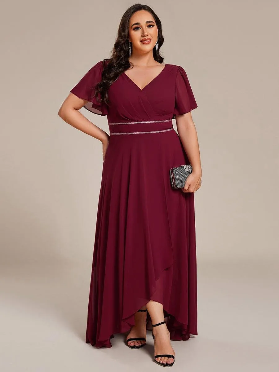 Yolanda | Double V-Neck Waist Trimmed Chiffon Mother of the Bride Dress