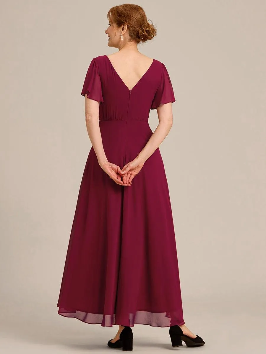 Yolanda | Double V-Neck Waist Trimmed Chiffon Mother of the Bride Dress