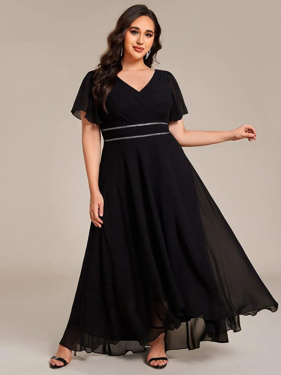 Yolanda | Double V-Neck Waist Trimmed Chiffon Mother of the Bride Dress