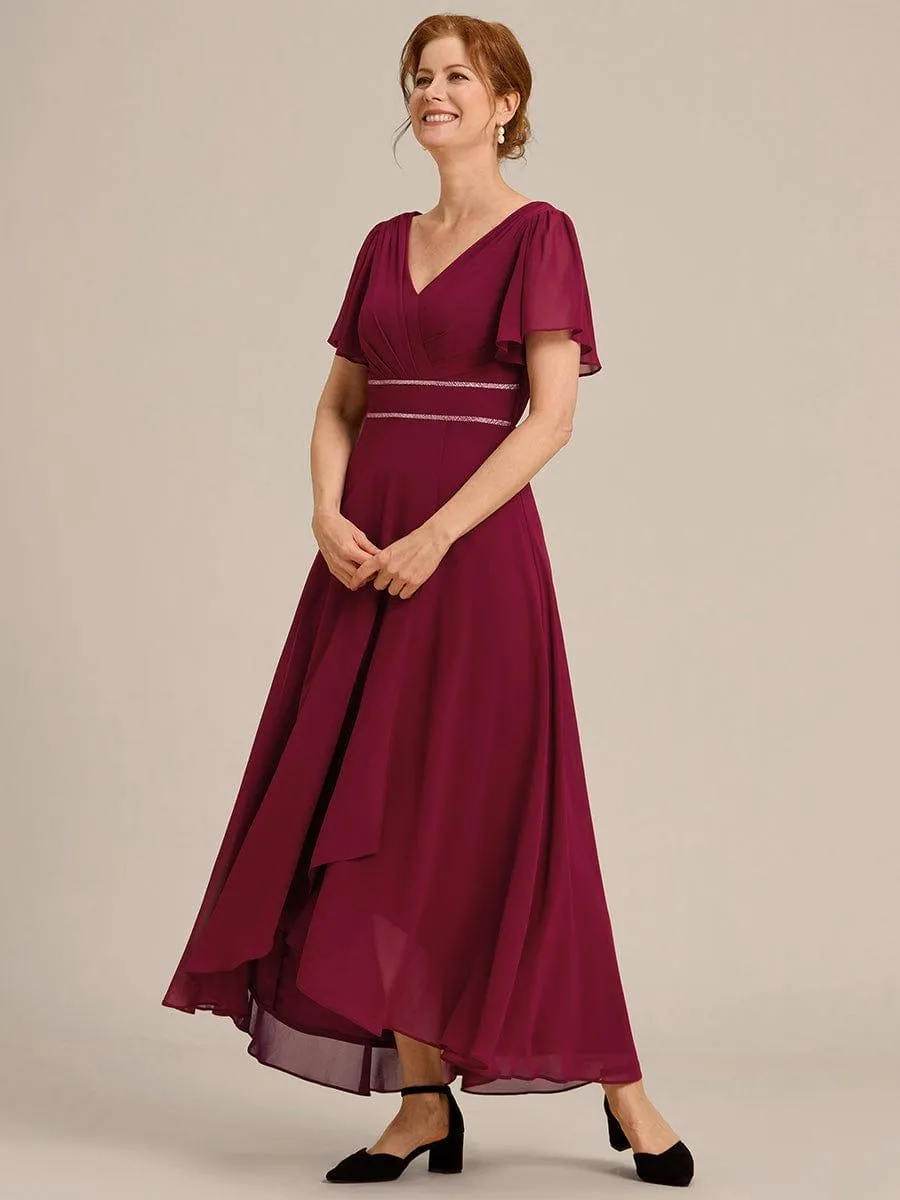 Yolanda | Double V-Neck Waist Trimmed Chiffon Mother of the Bride Dress