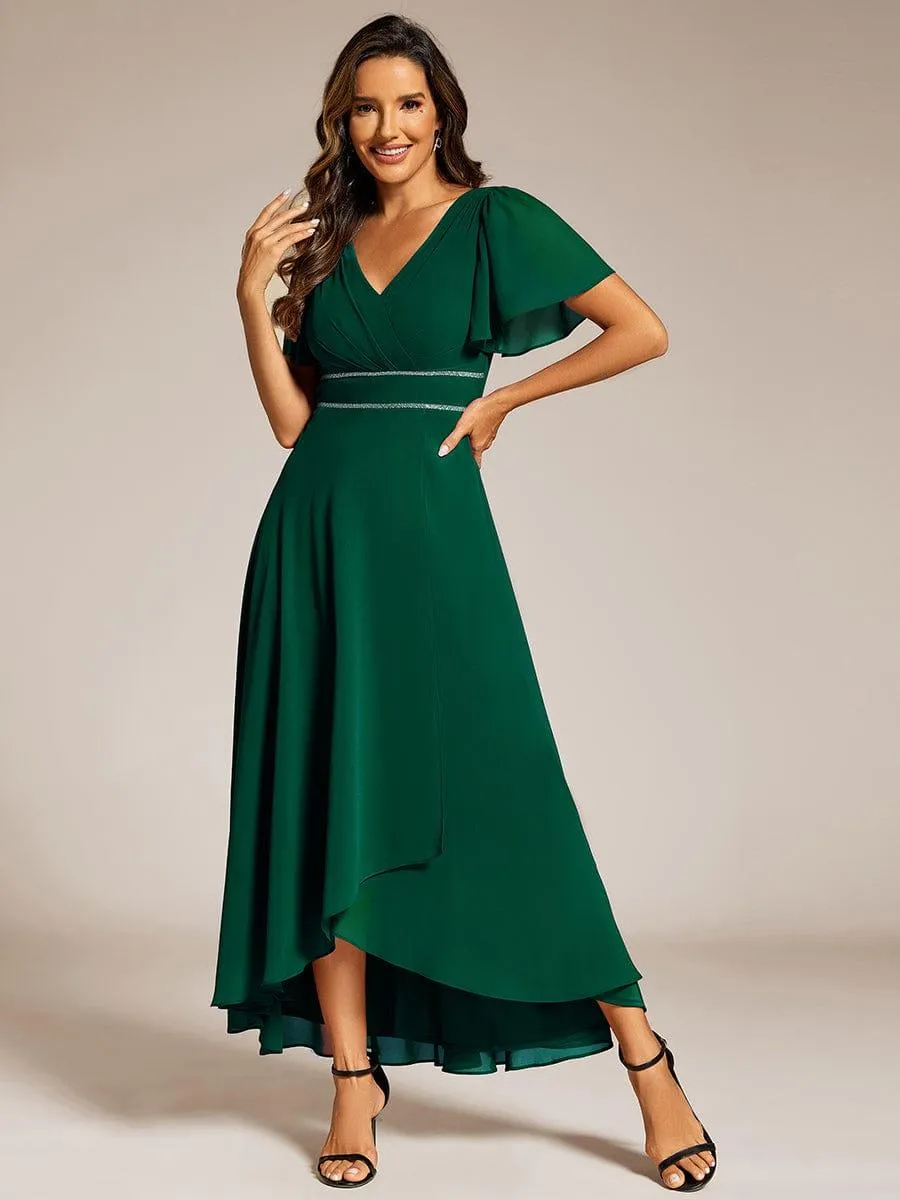 Yolanda | Double V-Neck Waist Trimmed Chiffon Mother of the Bride Dress