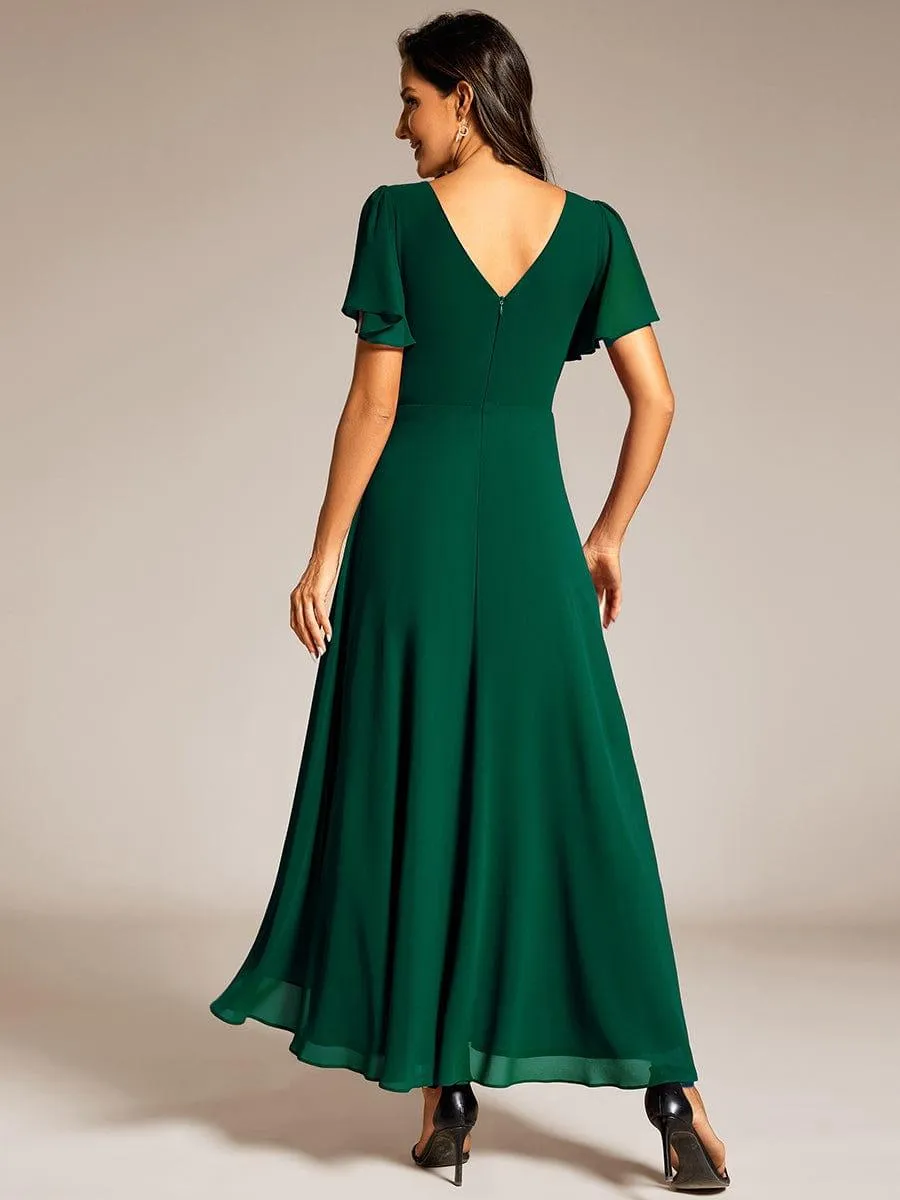 Yolanda | Double V-Neck Waist Trimmed Chiffon Mother of the Bride Dress