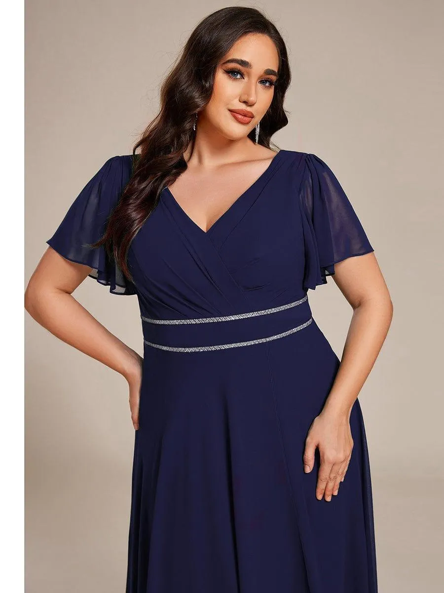 Yolanda | Double V-Neck Waist Trimmed Chiffon Mother of the Bride Dress