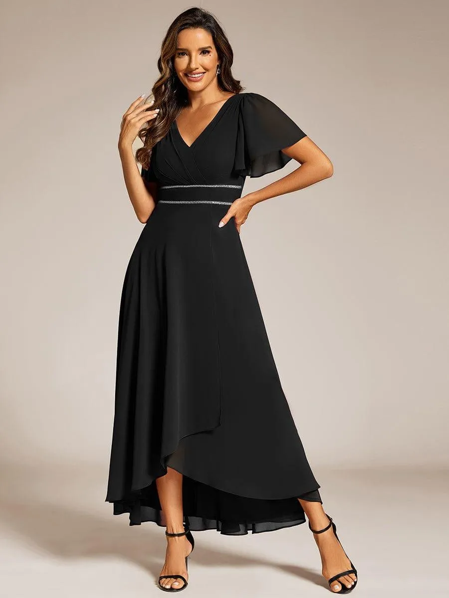 Yolanda | Double V-Neck Waist Trimmed Chiffon Mother of the Bride Dress
