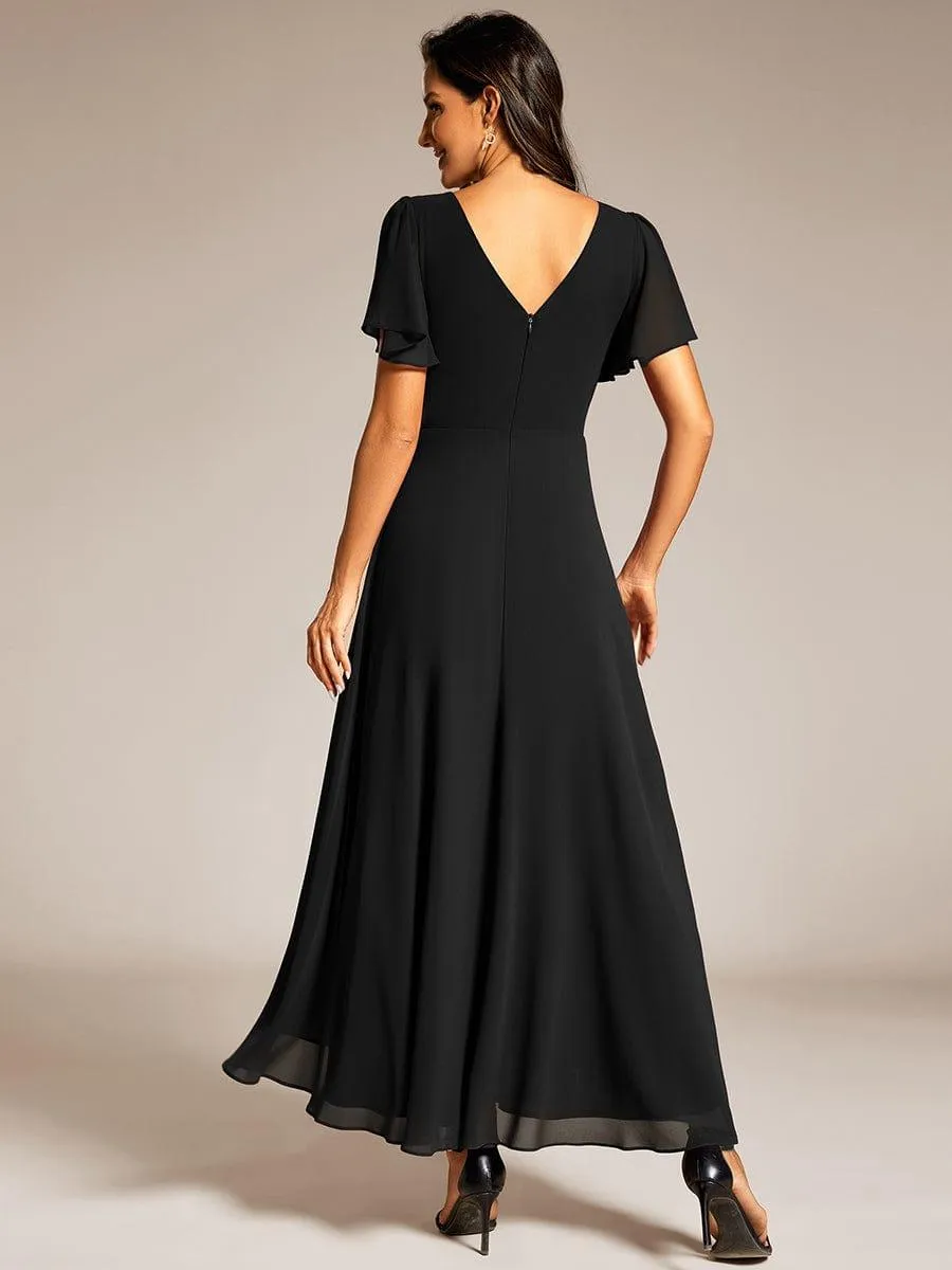 Yolanda | Double V-Neck Waist Trimmed Chiffon Mother of the Bride Dress